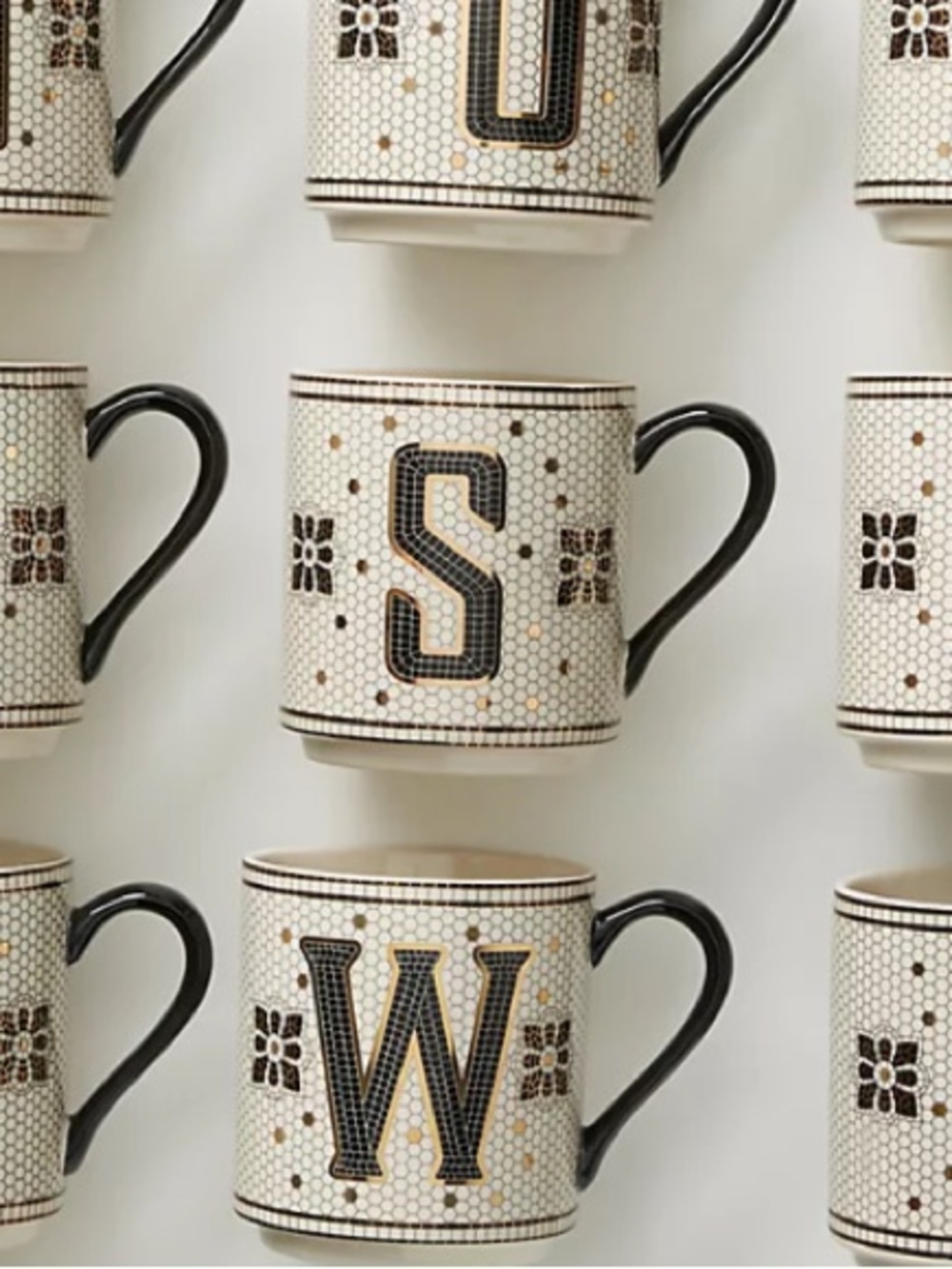 Anthropologie Bistro Tile Stoneware Mug: Monogram Edition